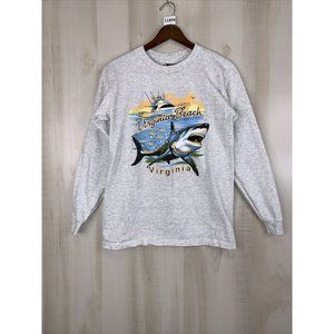 Vintage 90s Jensen Virginia Beach Virginia Shark Graphic Long Sleeve Shirt Small